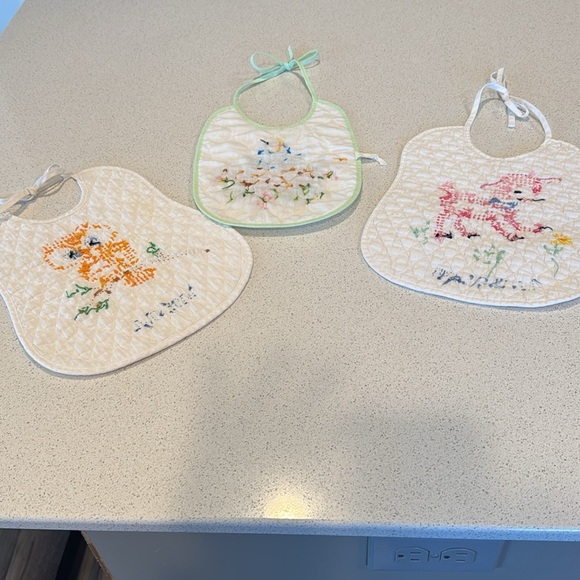 Vintage Cross Stitch Embroidered Baby Little Lamb Wise Owl baby blue bird set 3 - Picture 6 of 8